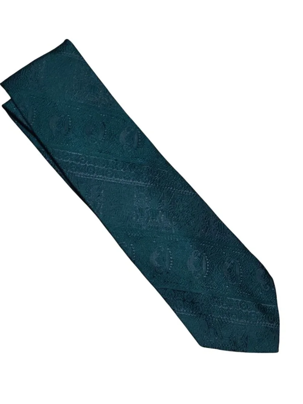 Blocks by Damon Necktie Deep Green Black Ornamental Woven Vintage Union Made USA